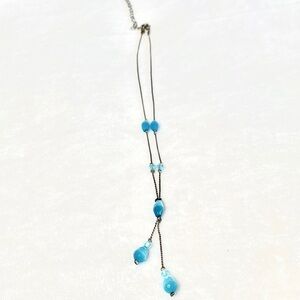 Turquoise Color Blue Beaded Necklace Y-drop Dangle